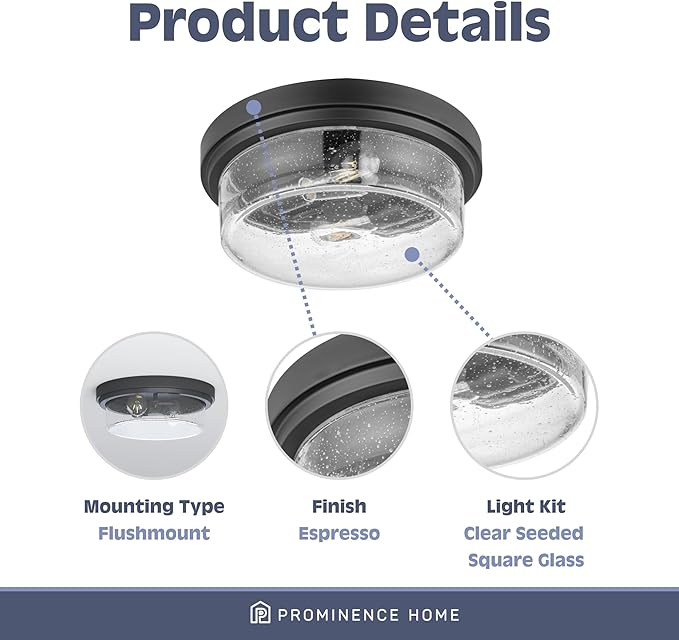 Prominence Home Madalyn 13" Bronze Flush Mount Clear Square Glass Drum Ceiling Light - 51541-01