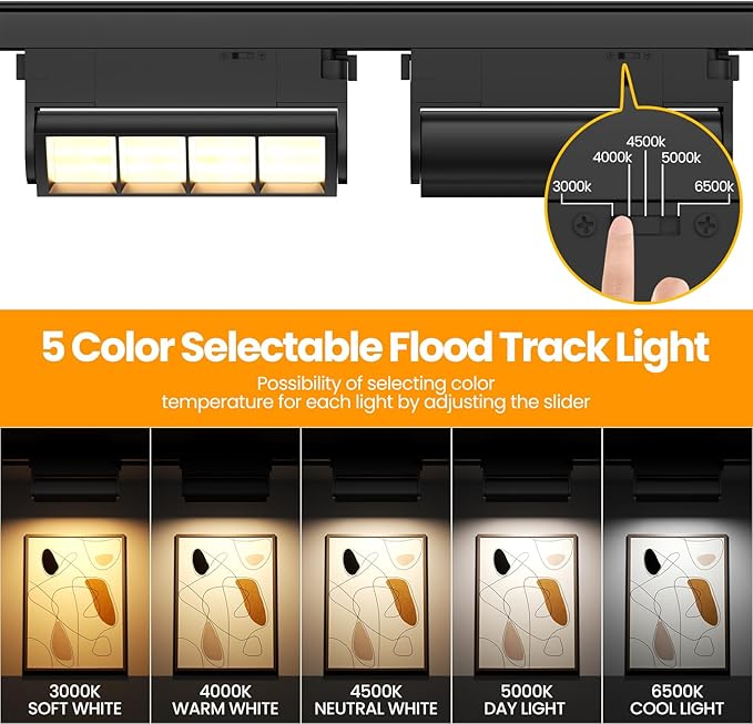 5 Color Linear H Track Lighting Heads H Type Track Light Heads Dimmable LED Track Lighting Fixtures Ceiling Spot Light, H Style Track Heads for H Track Lighting Rails, Black CRI90 12W 3 Pack