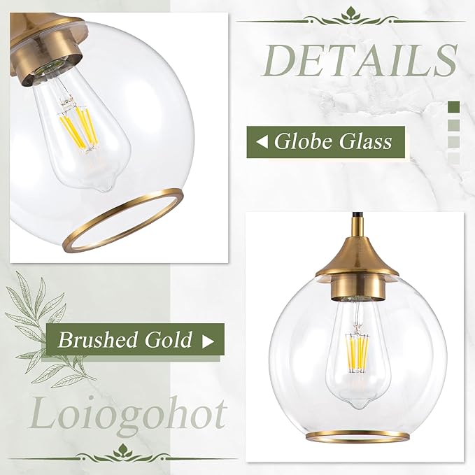 Pendant Lights Kitchen Island,Farmhouse Black and Gold Pendant Light with Clear Glass Globe Shade,6.29" Glass Pendant Light for Finish Farmhouse Entryway Dining Room Kitchen Island 1 Light