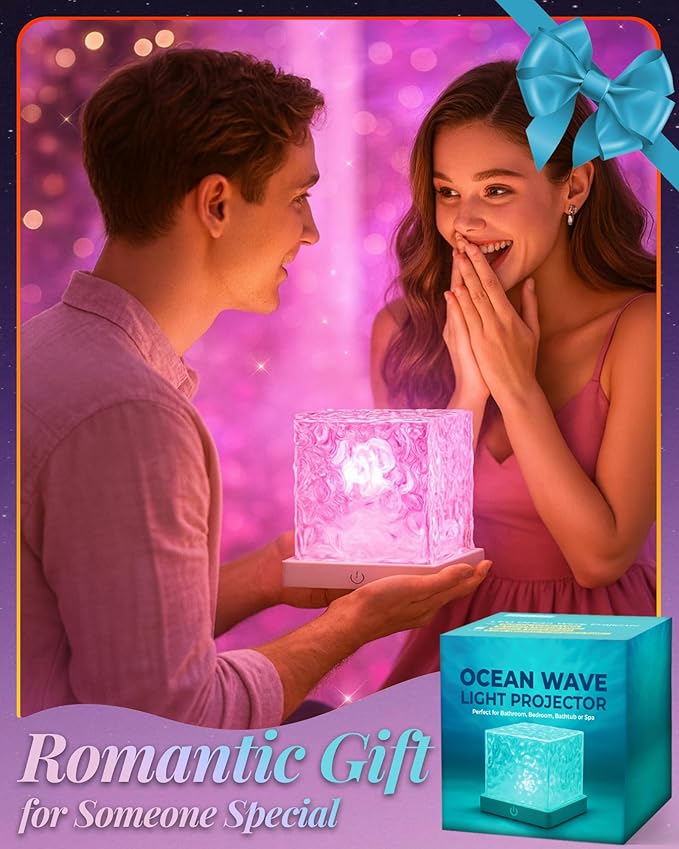 Rechargeable Shower Light No Wiring, 16 Color Changing Ocean Wave Lamp Projector, Waterproof Shower Mood Light Cube with Remote, Bathroom Mood Lighting, Bathtub Lights for Relaxing Spa, Bath, Bedroom