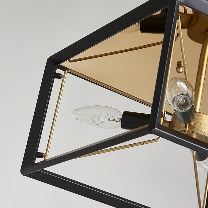 AGV LIGHTING CL047BB Modern Ceiling Light, Semi-Flushmount Close to Ceiling Light Fixture, Perfect for Living Space, D13 x H5, 4 x E12 Socket, Rustic Brass & Matte Black Finish