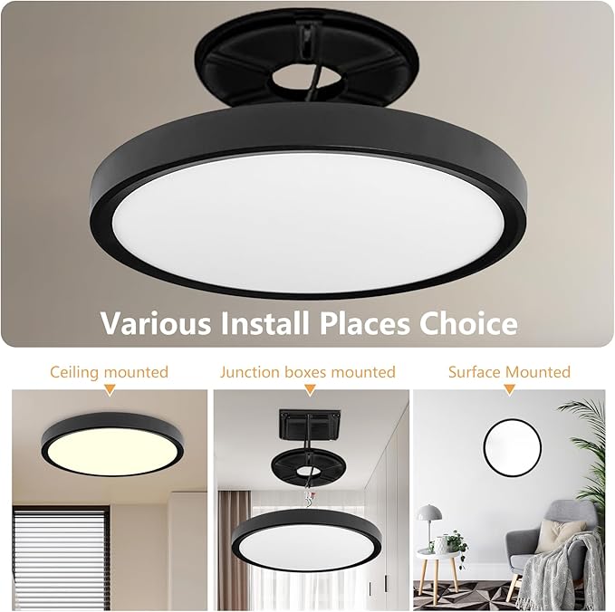 6PK 12 Inch LED Flush Mount Ceiling Light, 24W, 2520LM, 3000K/4000K/6000K CCT Selectable Super Slim Low Profile Ceiling Light, Close to Ceiling Round Flat Panel Fixture for Hallway,Bedroom,kitchen