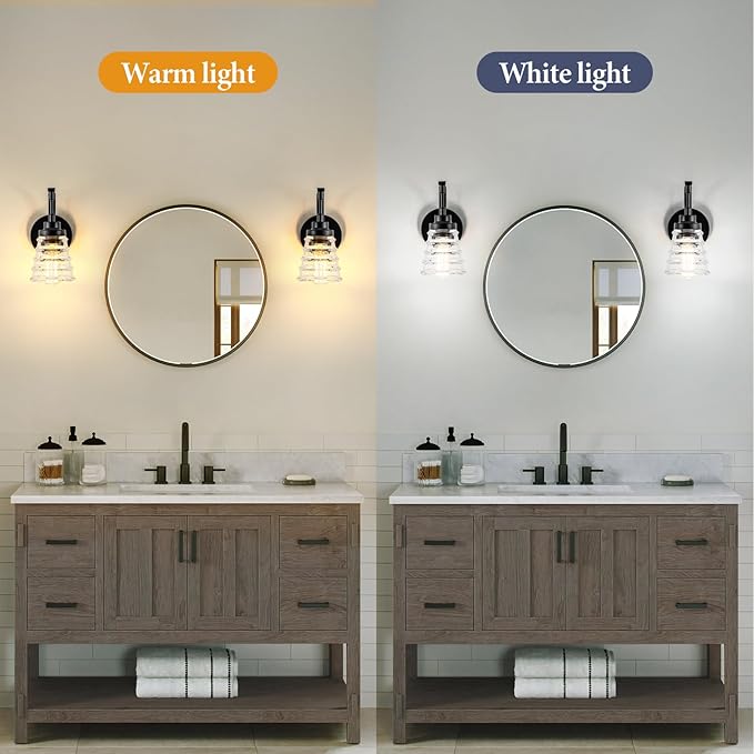 Modern Black Wall Sconce Light, 1-Light Bathroom Vanity Light with Clear Glass Shade for Mirror, Indoor Wall Mounted Fixture for Bedroom, Hallway, Entryway