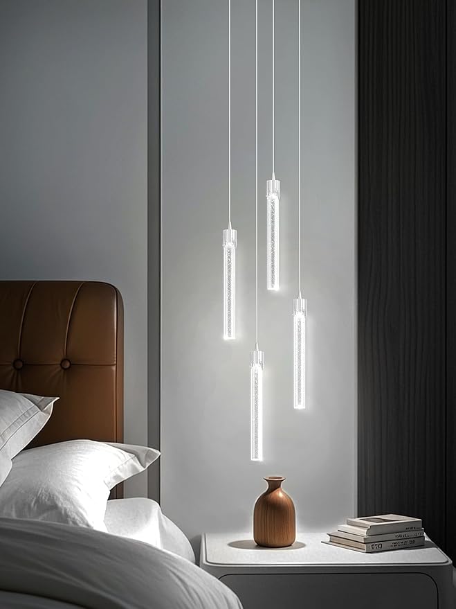 ykolupty 4-Lights Kitchen Island Pendant Lights Silver Mini Chandeliers for Dining Room Crystal Pendant Lighting Ceiling Lights for Hallway Foyer Living Room
