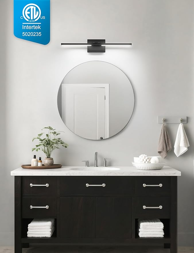 VOLISUN Bathroom Vanity Light 24 inch, 5CCT Dimmable, 24W LED Bathroom Light Fixture Over Mirror, Black Bar Vanity Lights for Bathrooms Mirror Cabinets -ETL Certificated