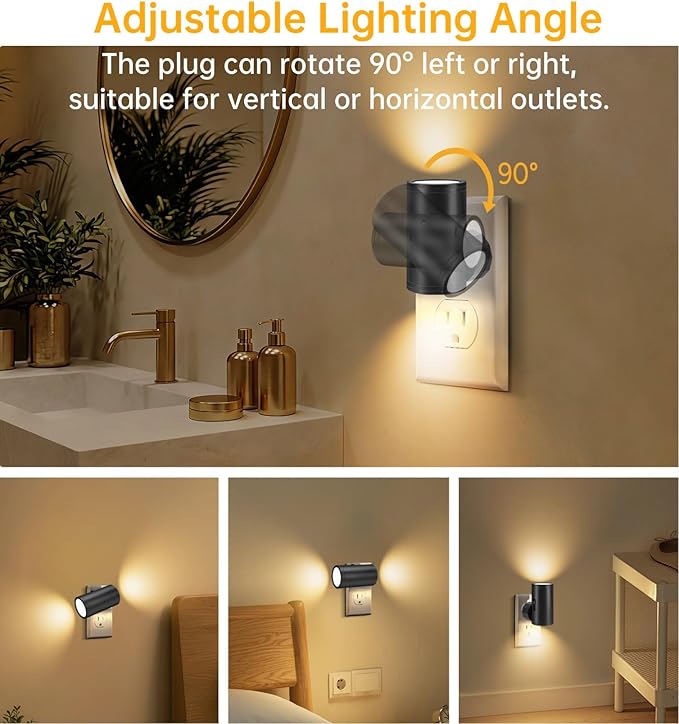 TSEXES LED Night Light Plug in, Night Lights Plug into Wall Dusk to Dawn Sensor,5-300LM Adjustable Brightness, 2700K,Dimmable Night Lights for Kitchen,Hallway Bedroom,Stairway,2 Pack