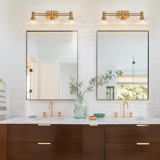 3-Light Bathroom Vanity Light Fixtures Vintage Brass Wall Light Fixtures Vanity Lights Over Mirror for Bedroom Living Room Bathroom