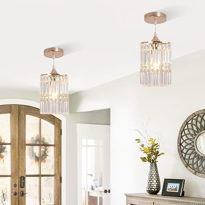 Crystal Ceiling Pendant Lighting Fixture for Living Room Dining Room Kitchen Hallway (Gold Pendant)