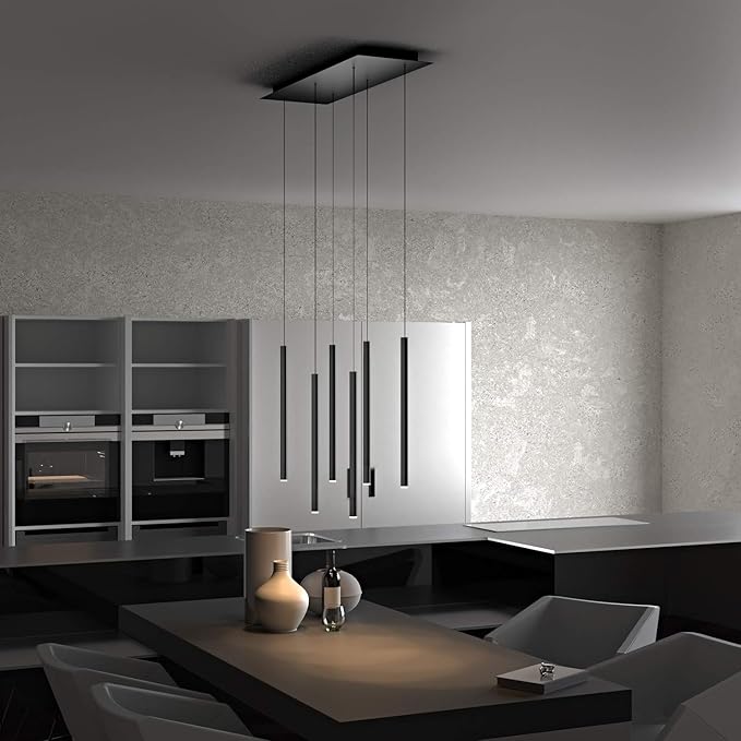 CANALIS 6 Mini Pendant Lighting Black - LED Hanging Light Fixture for Kitchen Island, Bar, Foyer - Cluster Pendants - Dimmable, Adjustable Wire, Lamp Bulb Included