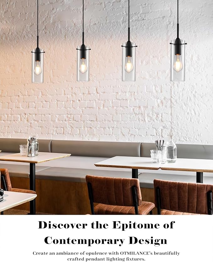 Black Pendant Lights Kitchen Island 3 Packs, Clear Glass Pendant Light, Modern Glass Pendant Light Fixture, Industrial Pendant Lights for Kitchen Island, Living Room, Bedroom, Dining Room