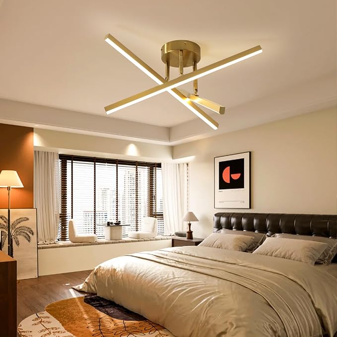 Gold Modern Sputnik Chandelier Ceiling Light Fixtures,3-Lights Industrial Metal Semi Flush Mount Ceiling Light for Bedroom Dining Room Living Room Kitchen Hallway(Gold, 3 Head)