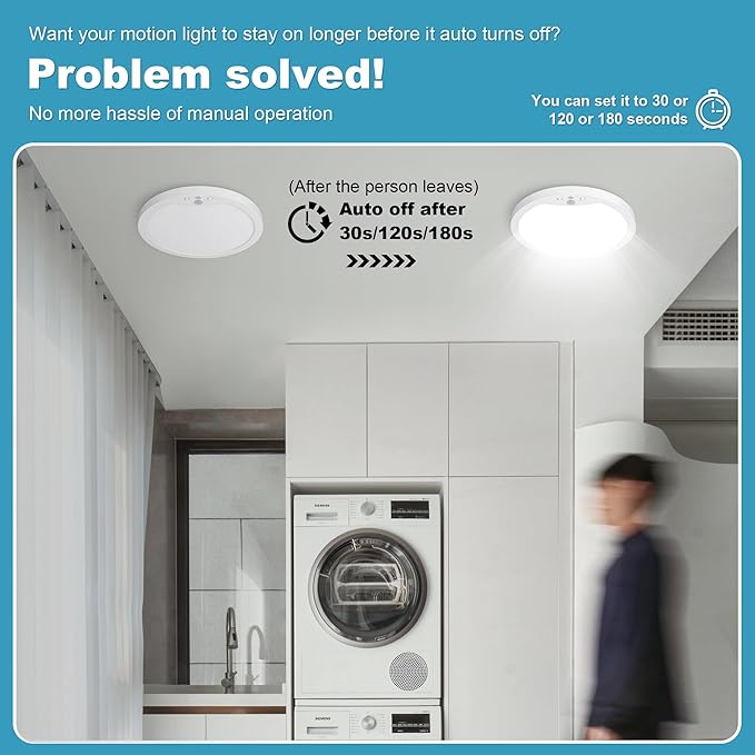 9Inch Motion Sensor Ceiling Light Hard-Wired, 20W Indoor Flush Mount LED Ceiling Light, 3000K 4000K 6000K 3CCT Adjustable for Closet Doorway Stairway Hallway, NOT Battery Operated