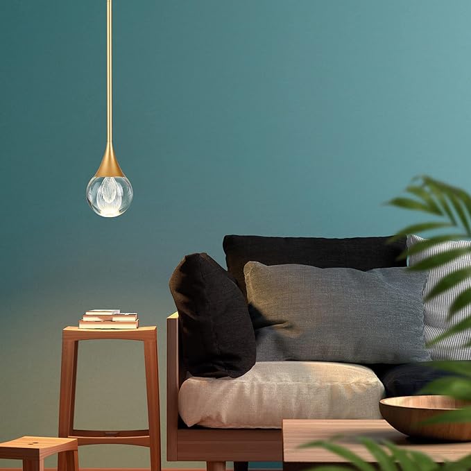 2-Pendant Lights Kitchen Island, Brass Gold Globe Crystal Ceiling Hanging Light Fxitures, LED Light Fixtures Metal Rod Ceiling Glass Pendant Lighting for Kitchen Island Dining Room Bar