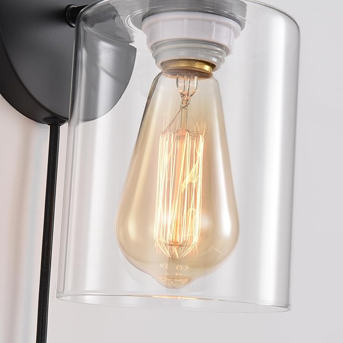 Metal Sconces Wall Lighting with Clear Glass Shade,Bathroom Black Vanity Light Matte Black Wall Sconce, Matte Black Vanity Lights for Bathroom, Modern Wall Light Fixtures