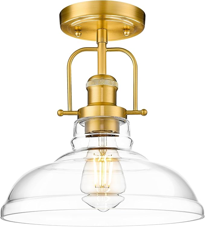 FEMILA Semi Flush Mount Ceiling Light, Farmhouse Close to Ceilight Lighting Fixture, Champagne Bronze Finish for Dingning Room Kitchen Hallway Porch,Clear Glass Pendant Lamp Shade, 4FY09-F BG