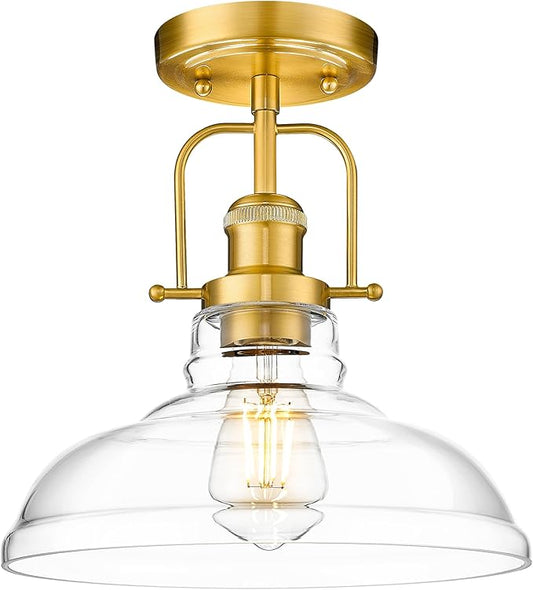 FEMILA Semi Flush Mount Ceiling Light, Farmhouse Close to Ceilight Lighting Fixture, Champagne Bronze Finish for Dingning Room Kitchen Hallway Porch,Clear Glass Pendant Lamp Shade, 4FY09-F BG
