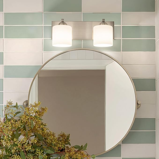mirrea 16in 2-Light Brushed Nickel Vanity Lights for Bathroom, Vanity Lighting Fixtures with Etched White Glass Shades