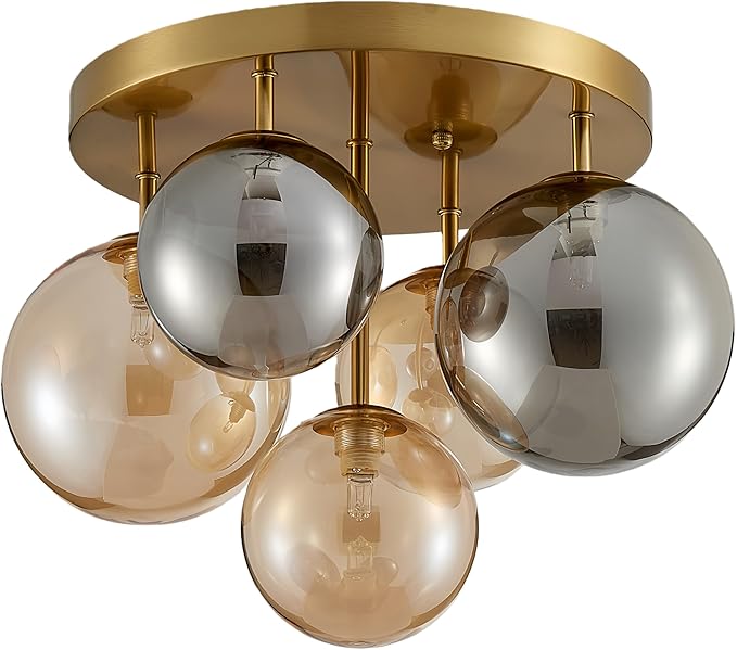 Shrine Lighting Gold Bubble Glass Ceiling Light, Flush Mount Ceiling Light for Living Room, D14'' x H12'', G9*4 Sockets, Globe Glass Shade & Gold Finish Frame