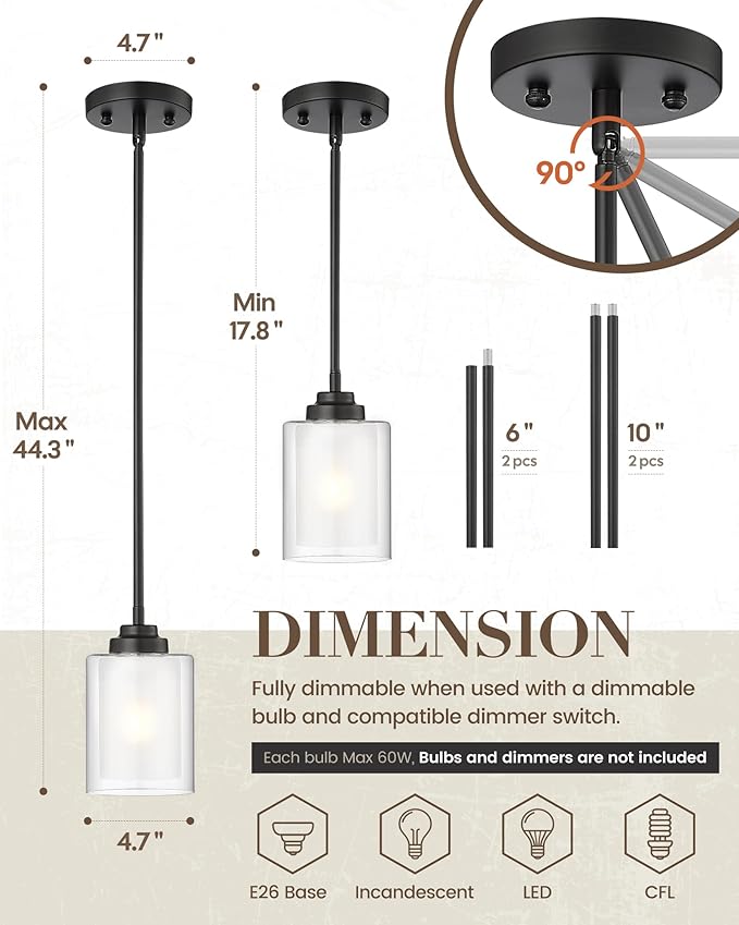 TENGXIN Modern Pendant Light, Matte Black Pendant Lights Kitchen Island,Farmhouse Pendant Lighting for Dining Room Bedroom Bar Office,TXPLBK02