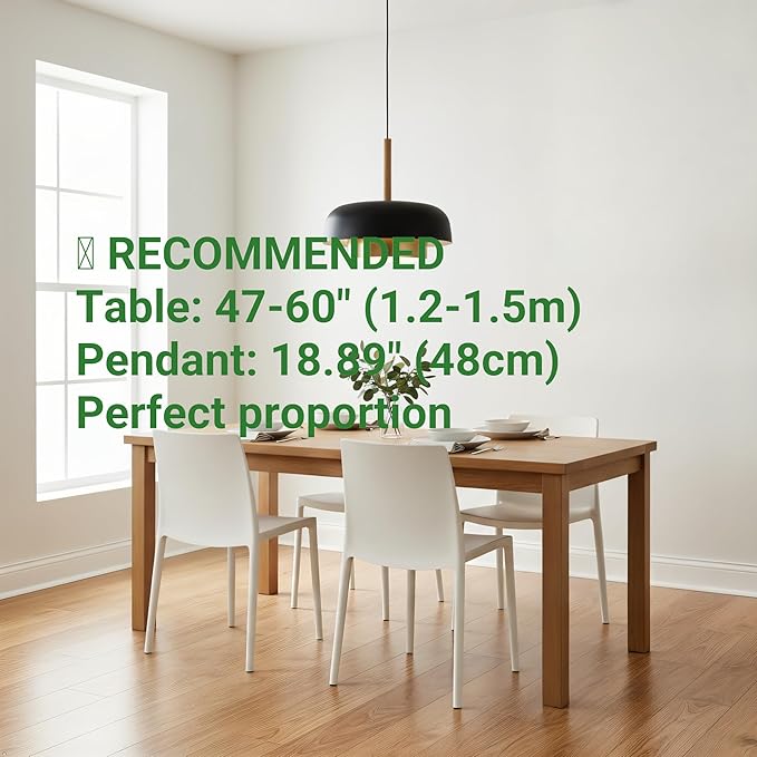Mid Century Large Pendant Lighting,18.8 inch,Double-Layer,Real Wood Accent,Black and Gold Modern Chandelier for Dining Room,Kitchen, Living Room
