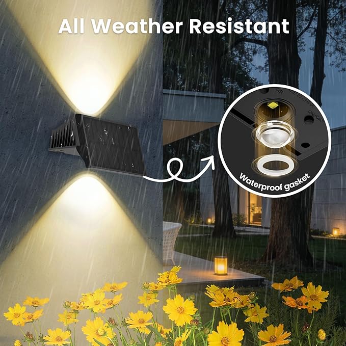 Solar Fence Lights Outdoor, 4 Pack White & RGB Up and Down Solar Wall Lights, IP67 Waterproof LED Dusk to Dawn Solar Powered Fence Lights for Patio, Backyard, Deck, Garden, Yard, Outdoor Wall Decor