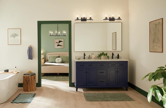 Kichler Crosby 23" 3-Light Vanity Light with Clear Glass in Black, for Bathroom, Powder Room, (23" x 8.75"), 45497BKCLR