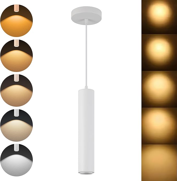 Zoomable LED Pendant Lights Modern Ceiling Hanging Spotlight Pendant Lighting,5CCT/2700K-5000K,Zoomable 15°-60°,Unique Pendant Lighting for Kitchen Island Bar,12W (White)