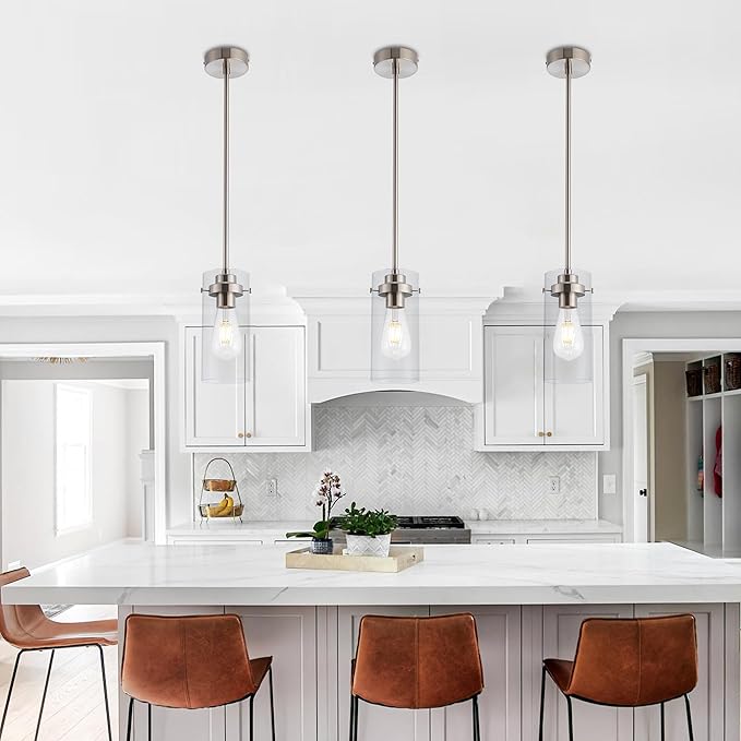 Pendant Lights Kitchen Island, Kitchen Lights Ceiling Hanging, Kitchen Light Fixtures Brushed Nickel Finish, Industrial Pendant Light Fixtures for Kitchen Island