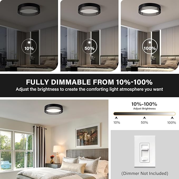 Dimmable Black Flush Mount Ceiling Light, Modern Round LED Ceiling Lights Fixture, Kitchen Flushmount Light for Bedroom Hallway Laundry Room 2700 K-6000 K 5CCT