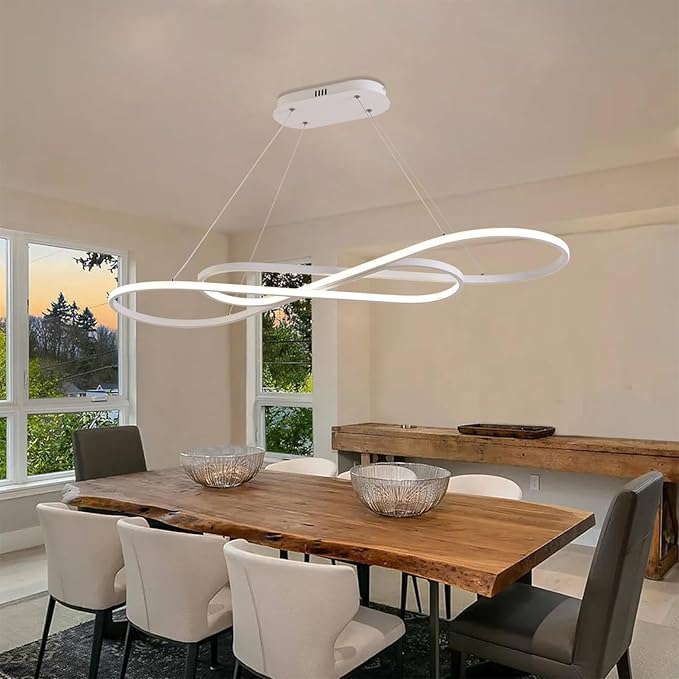 Led Chandeliers for Dining Room,Modern Led Pendant Light Fixture, Dimmable Adjustable Height Music Note Shape Hanging Lamp with Remote Control White Iron Ceiling Light Fixture for Kitchen Island