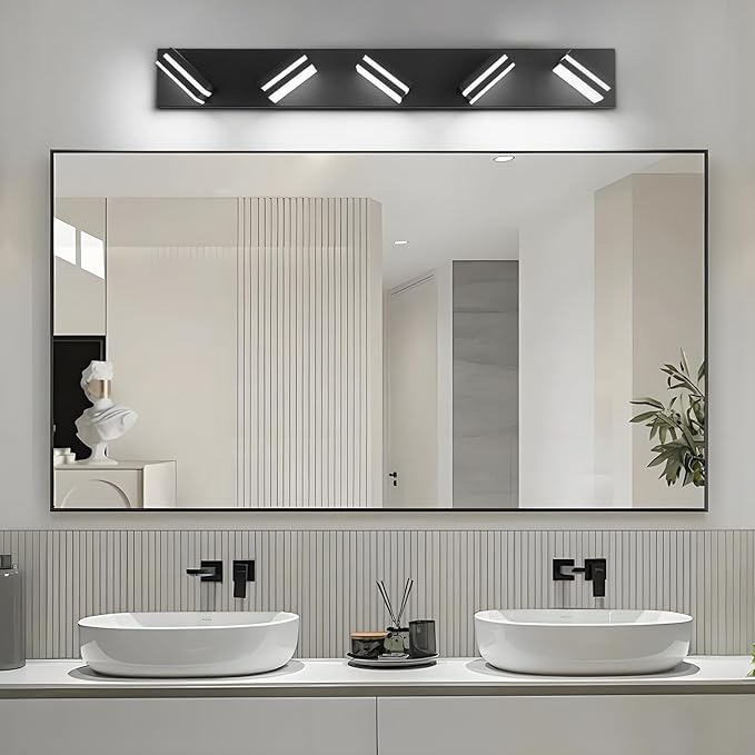 IZORRO LED Modern Bathroom Lights Fixtures(5-Light,Dimmable,360°Rotate),Matte Black Acrylic Wall Lighting,Vanity Lights for Bathroom Over Mirror - 6000k 30In （No Assembly Required）