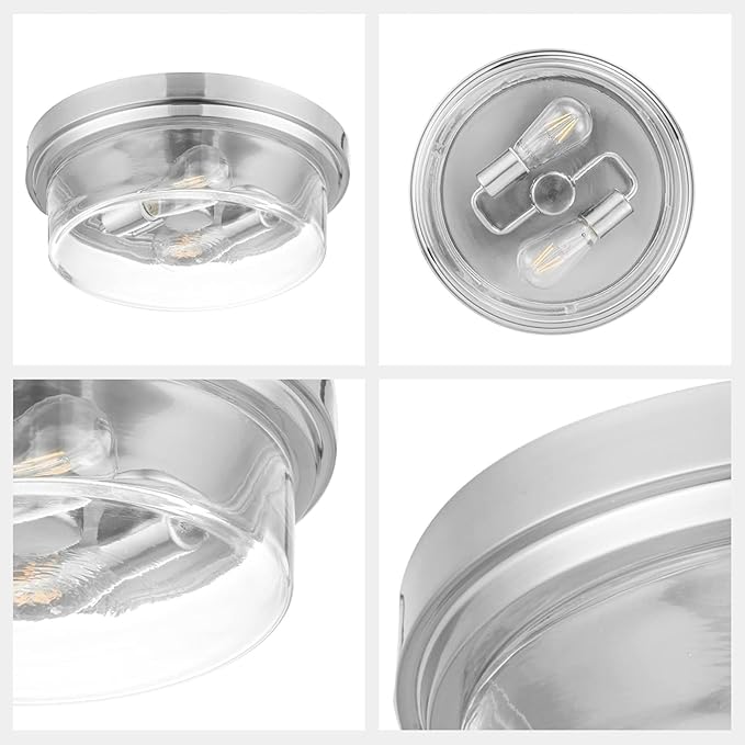 Prominence Home Madalyn 13" Brushed Nickel Flush Mount Clear Square Glass Drum Ceiling Light - 51536-01