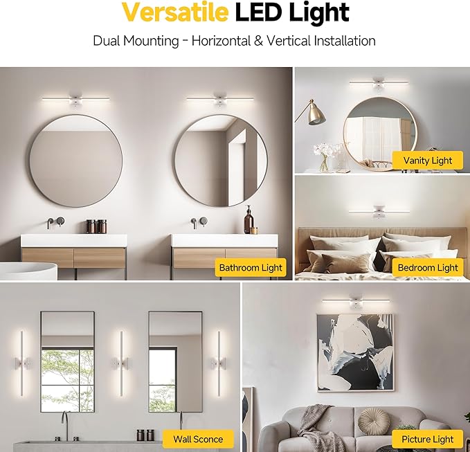 24 Inch Brushed Nickel Bathroom Vanity Light, Built-in Dimmer 2700K-6000K 1100LM LED, 360° Rotatable Bathroom Lights Over Mirror for Makeup, Shaving, Restroom, Powder Room ETL FCC