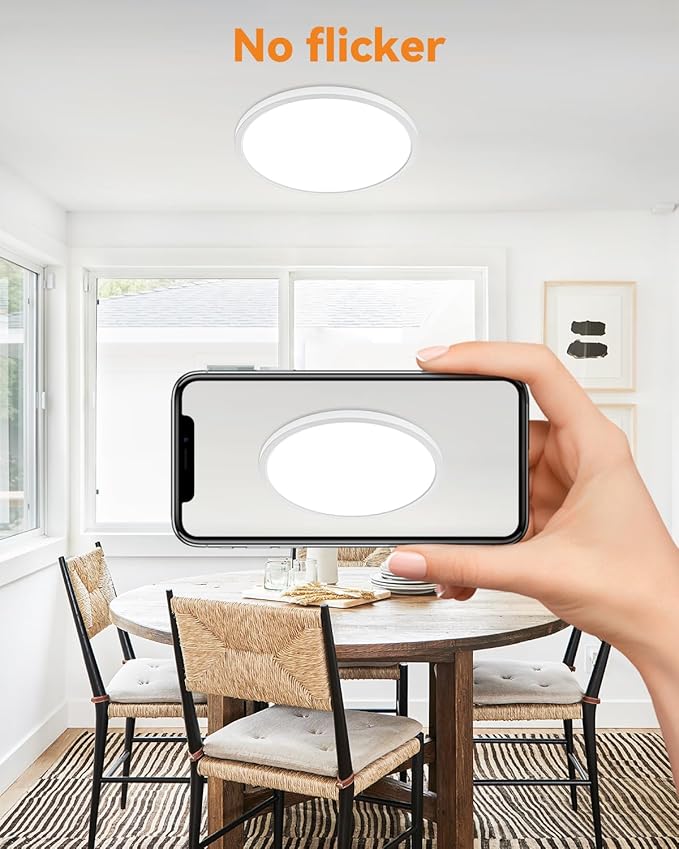 slochi 6PACK LED Flush Mount Ceiling Light Fixture, 12Inch 28W LED Light, Dimmable & 3000K/4500K/6000K 3 Color Adjustable Round Light 3200LM Low Profile Ceiling Light Fixtures for Kitchen Bedroom