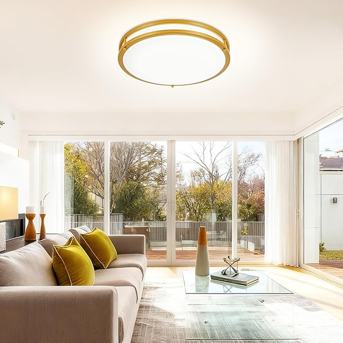 DLLT Flush Mount LED Ceiling Light: 16 Inch 5CCT (3000K-6000K) & Dimmable Ceiling Light Fixtures for Bedroom Hallway - 36W Modern Gold Super Bright Kitchen Lighting Fixtures Ceiling
