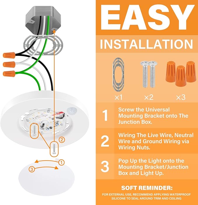 4 Inch Field Selectable 5CCT LED Motion Sensor Ceiling Light, 120V Wired Closet Light, 10 Watts, 600Lm, CRI80+, Non-dimmable, ETL Certified, Wet Location, Round/White, 4 Packs …