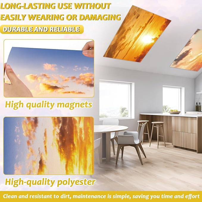 6 Pcs Fluorescent Light Covers with 60 Magnets Decorative for Classroom Ceiling Lights 4 x 2 Feet Magnetic Light Cover Filter Easy Install for Office Hospital Home Ceiling Supplies (Orange Sky)