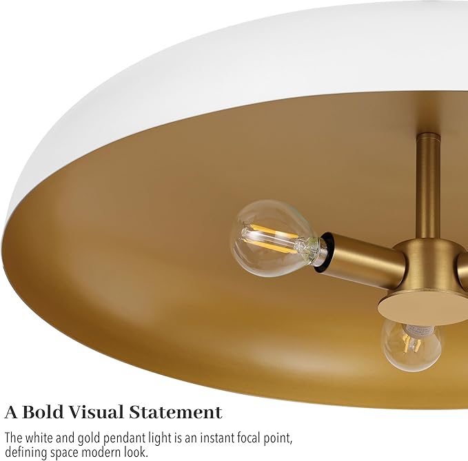 19.7 Inch Extra Large Pendant Light, 3-Light White and Gold All Metal Pendant Lighting Fixture, Oversized Modern Dome Chandelier Ceiling Hanging for Kitchen Island Dining Room Living Entryway