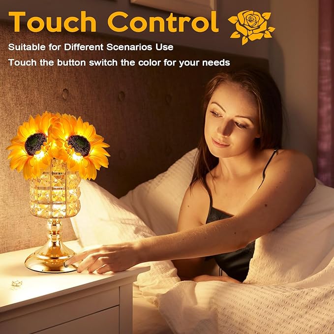 Sunflower Table Lamps for Women-Sunflower Flower Touch Lamp with 3-Color Infinitely Dimming,10+ Hours Runtime-Ideal Gift for Mom,Flower Decor for Bedroom and Office,USB Charge,IP44 Waterproof