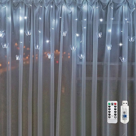 Butterfly Curtain Fairy String Lights, 120LED 8 Modes USB Powered Timer Firefly Twinkle Light with Romote, 14.7FT Copper Wire Hanging Decoration for Room, Wedding, Bedroom, Party, Christmas Decor