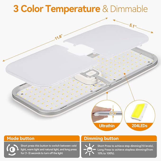 CT CAPETRONIX RV Lights Interior, 3 Color TEM Camper Lights, 204 LEDs Dimmable 12v Volt Led Lights Fixture, RV Ceiling Dome Light w Switch for RV/Camper/Trailer/Boat (Warm Cool Natural White) 4Pcs