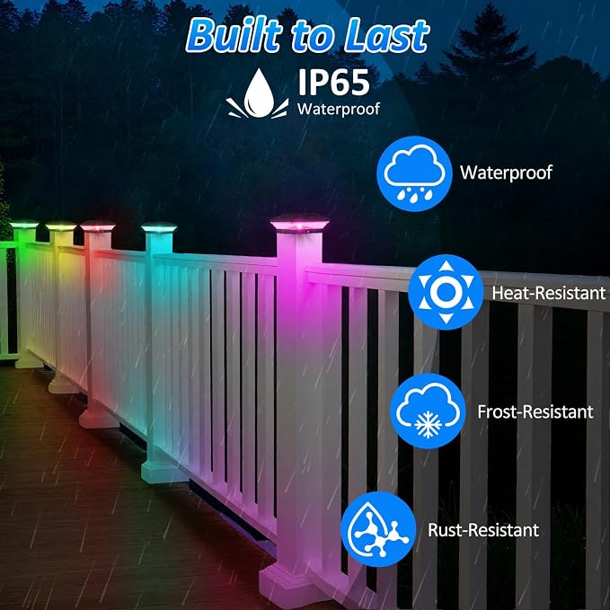 T-SUN Solar Post Cap Lights Outdoor 6 Pack, 2 Modes LED Fence Post Solar Lights Fit for 4x4 5x5 6x6 Vinyl/Wooden Posts, Waterproof Deck Post Lights Solar Powered for Garden Patio Gate Porch