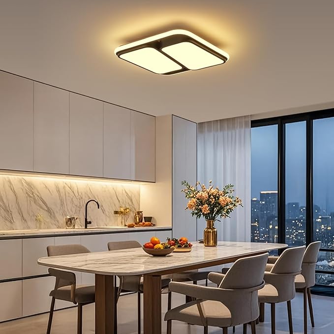 Modern LED Ceiling Light Fixture, 15.7 inch Dimmable Black Square Flush Mount Ceiling Lights with Remote, Bedroom Ceiling Lamp LED Chandelier for Kitchen Hallway Laundry Living Room, 60W