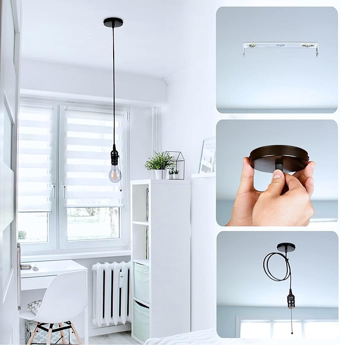 ACBungji Industiral Pendant Light Fixture with Pull Chain,DIY Vintage Hanging Lighting Kit with E26 Edison Bulb Socket 3.6FT Electrical Cord Wire for Indoor Kitchen,Black