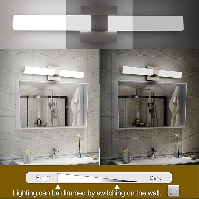 ZUZITO LED Vanity Light 24.2" Frosted White Acrylic Brushed Nickel for Bathroom Vanity Lighting Fixtures Cool White 6000K