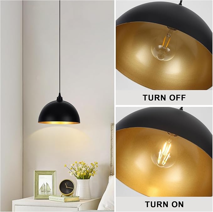 3 Set Black Pendant Light Fixtures for Dining Room 11.8" Farmhouse Pendent Lights Industrial Modern Chandelier Ceiling Hanging Light Fixture for Kitchen Living Room Foyer Entryway Kitchen Island