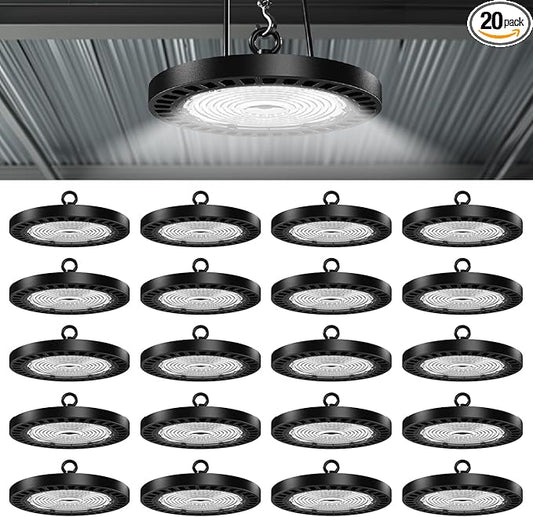 Sunco 20 Pack UFO High Bay LED Lights, 21000 Lumens, 6000K Daylight White, 150W, 120-277V Dimmable Ultra Bright Ceiling Shop Lights - UL, DLC, FCC, RoHS