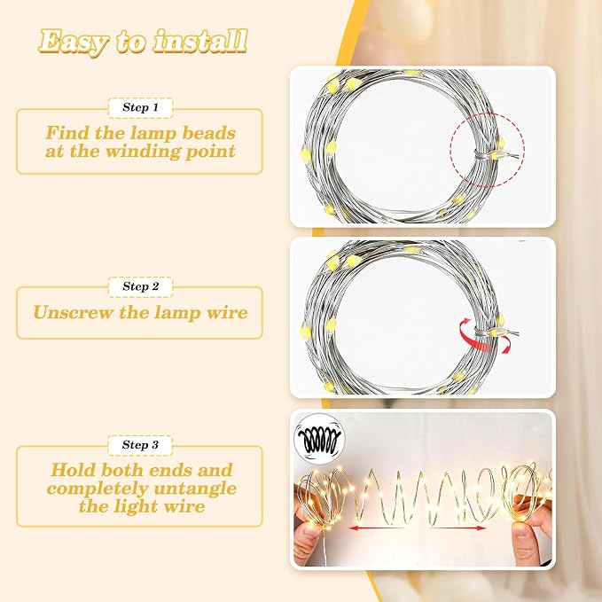 Ledido 3 Pack 10×8ft Beige Tulle Backdrop Curtains with Lights String - 900LED Fairy Lights Sheer Curtain Backdrop for Wedding Baby Shower Photo Shoot Birthday Party Decoration(6 Panels 5×8ft)，Beige