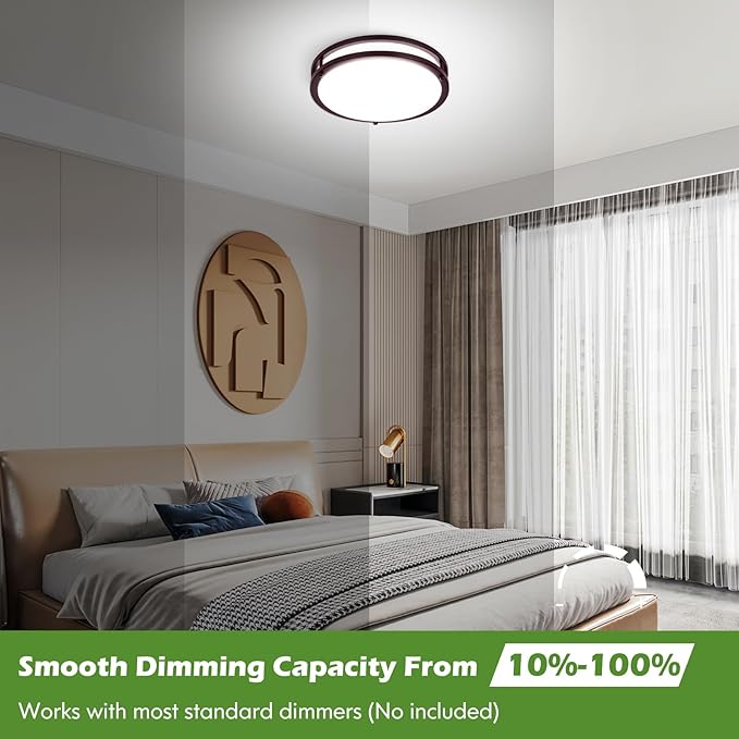 2-Pack 36W Dimmable LED Ceiling Lights, 12inch Oil Rubber Bronze Flush Mount Light Fixtures 3600LM 2700K/3000K/4000K/5000K/6500K Adjustable Ceiling Lights, Modern Lighting for Kitchen Hallway Bathroom