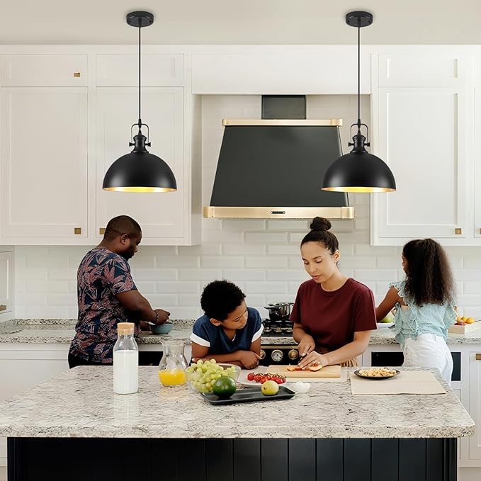 Black Pendant Lights Kitchen Island 2 Pack, Farmhouse Kitchen Pendant Lights, 11.8 inches Dome Pendant Light Fixtures, Industrial Vintage Light Fixture for Kitchen Island Dining Room